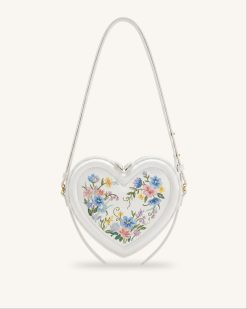Arlene Embroidered Heart Shape Crossbody Bag - Ivory White