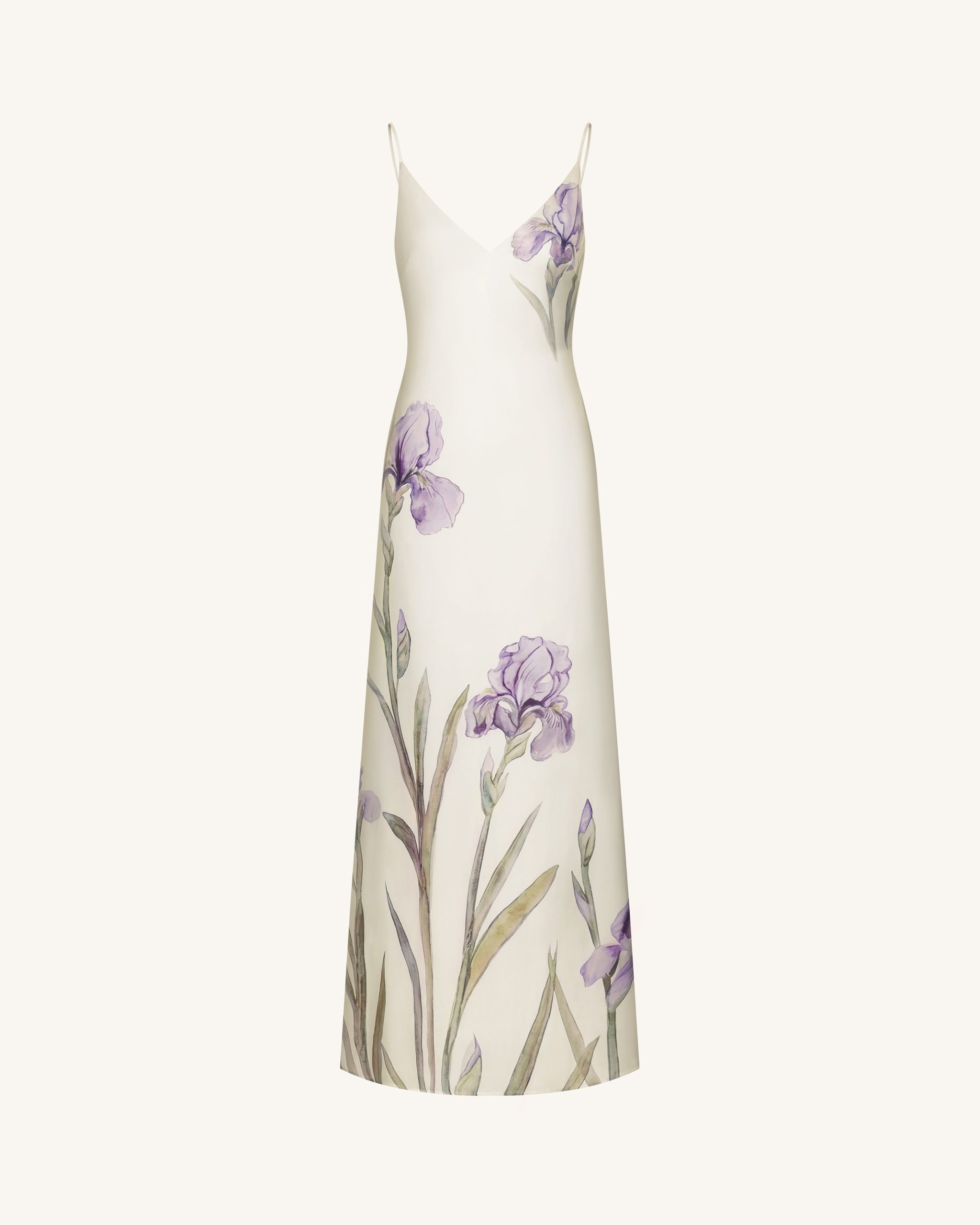 Iris Motif Satin Slip Gown - White - Image 3