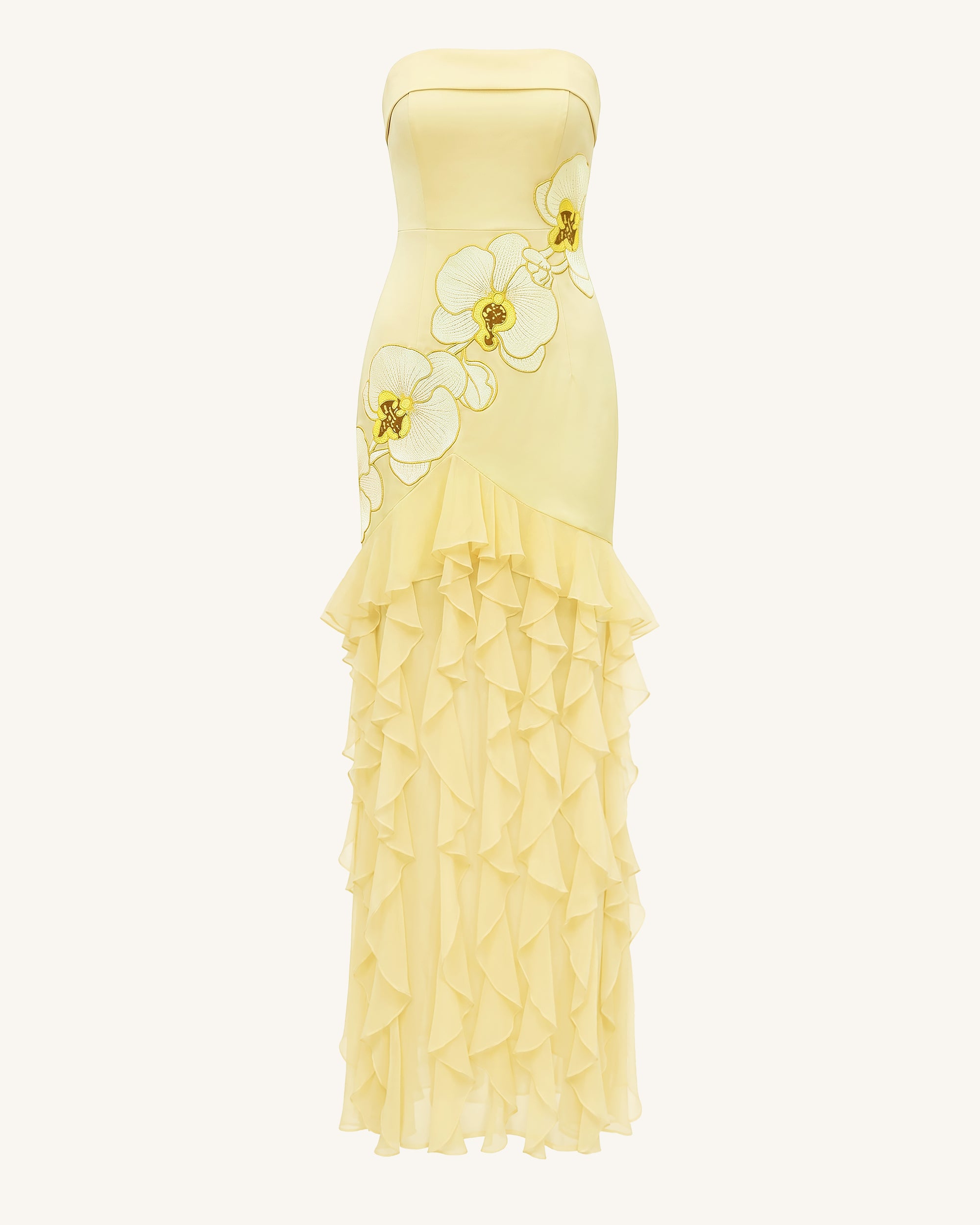 Orchid Embroidered Ruffled Strapless Maxi Dress - Pale Yellow - Image 3