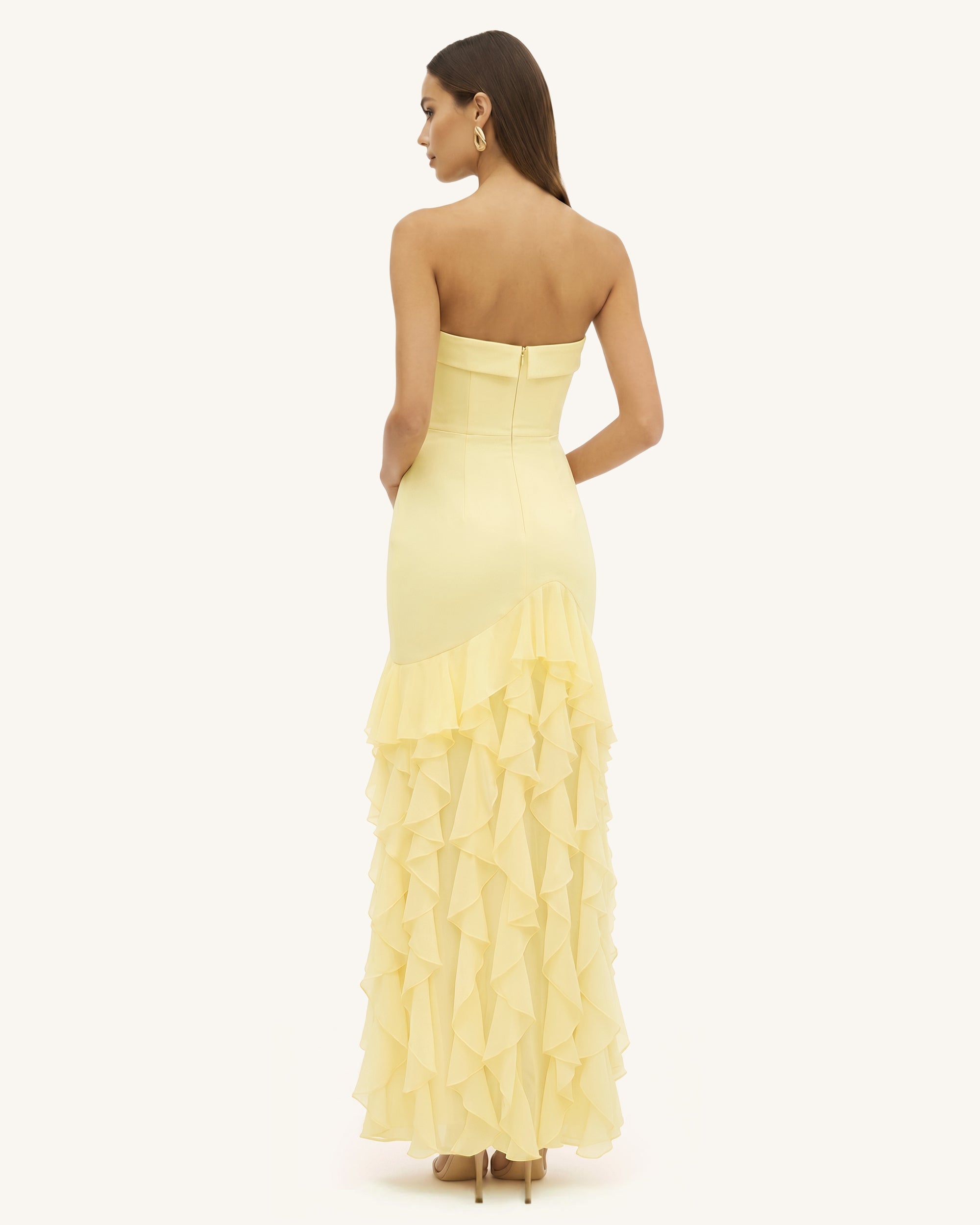 Orchid Embroidered Ruffled Strapless Maxi Dress - Pale Yellow - Image 2