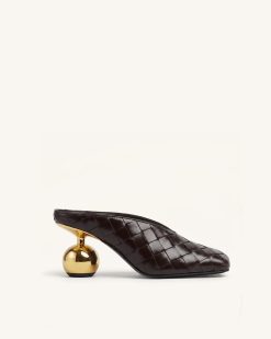Ellie Woven Square-Toe Mule Heels - Dark Brown