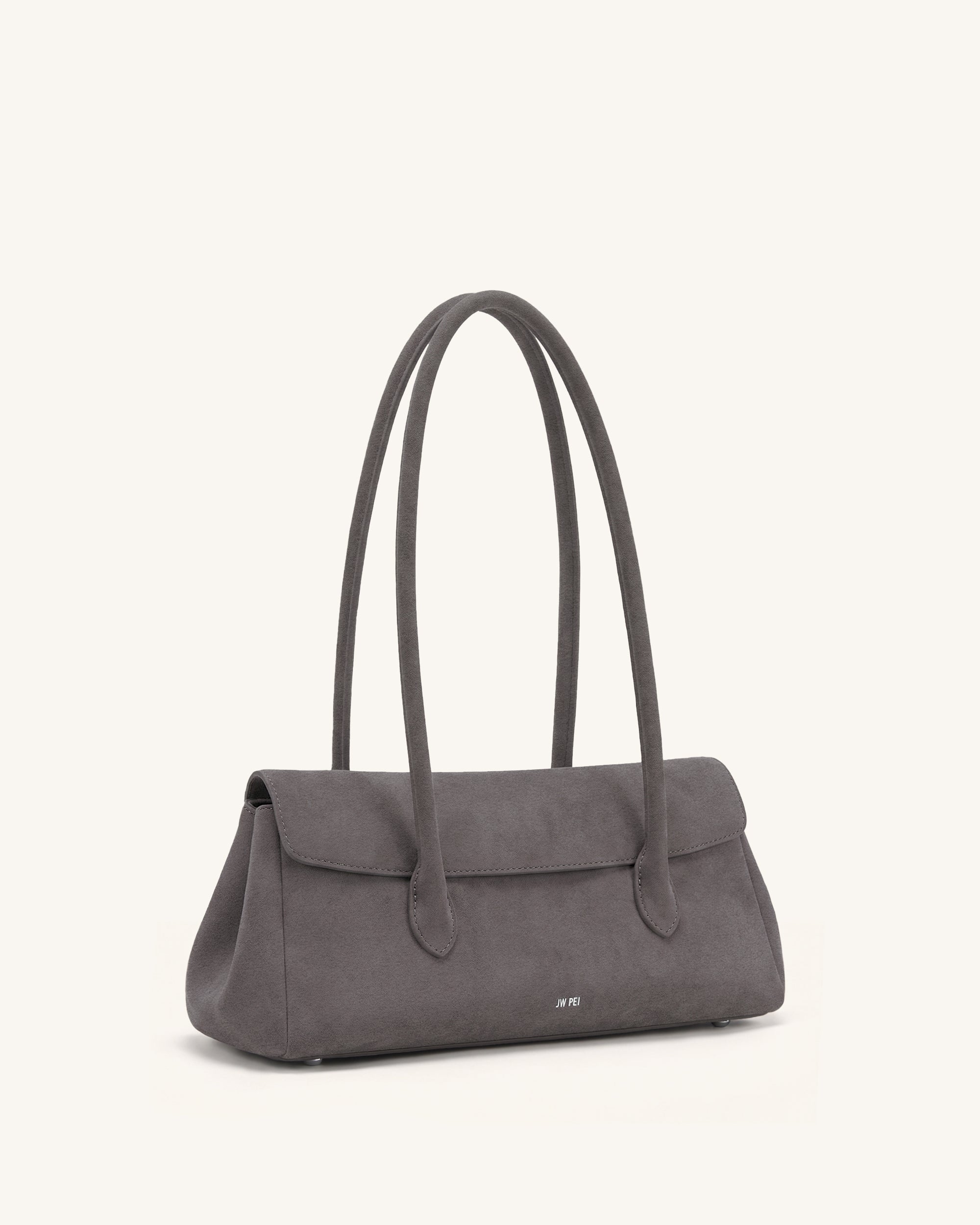Solenne Faux Suede East-West Shoulder Bag - Taupe - Image 3