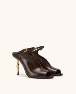 Alivia Gold Metal Peep-Toe Heels - Dark Brown