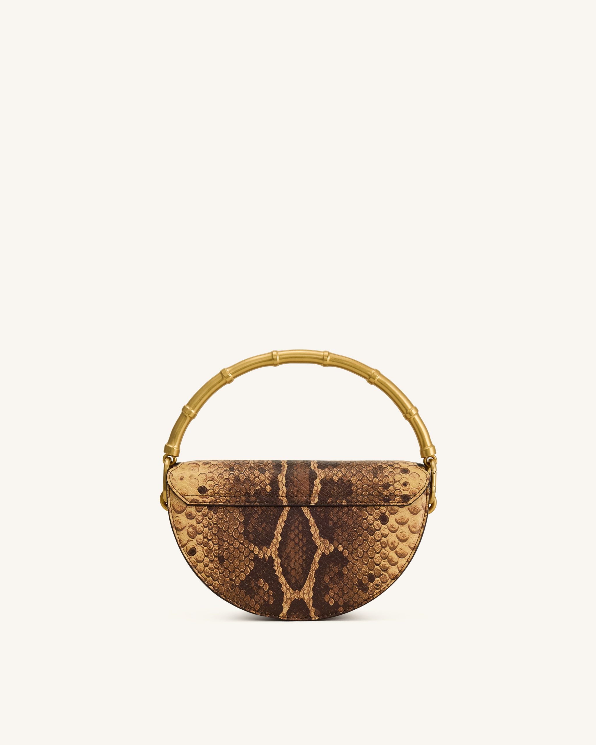 Sylvie Snake Print Half-Moon Top Handle Bag - Yellowish Brown - Image 3