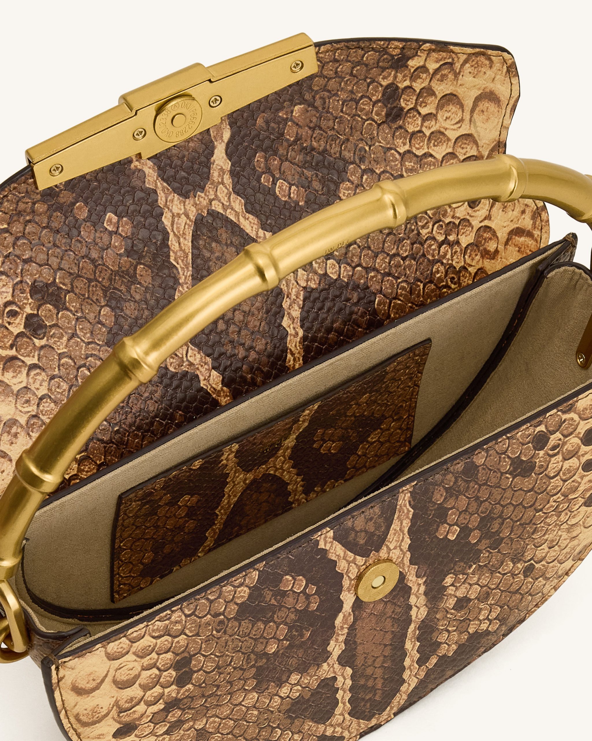 Sylvie Snake Print Half-Moon Top Handle Bag - Yellowish Brown - Image 4
