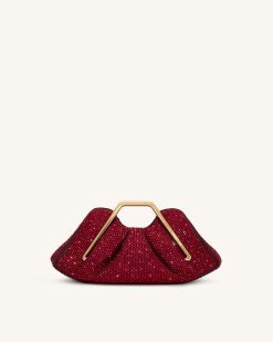 Lila Artificial Crystal Metal Frame Clutch - Red