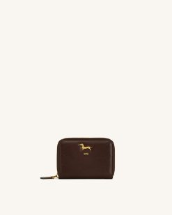 Maeve Dachshund Metal Emblem Zip Wallet - Chocolate
