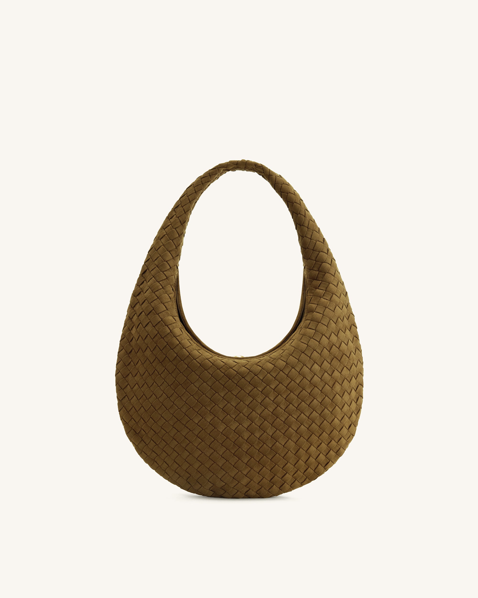 Nola Faux Suede Woven Hobo Shoulder Bag - Olive Green - Image 3