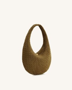 Alternative view of Nola Faux Suede Woven Hobo Shoulder Bag - Olive Green