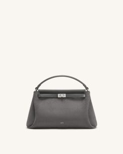 Carmen Faux Suede Top Handle Bag - Dark Gray