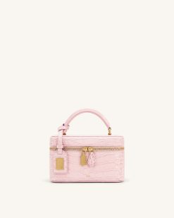 Cleo Box Shape Top Handle Bag - Light Pink Croc