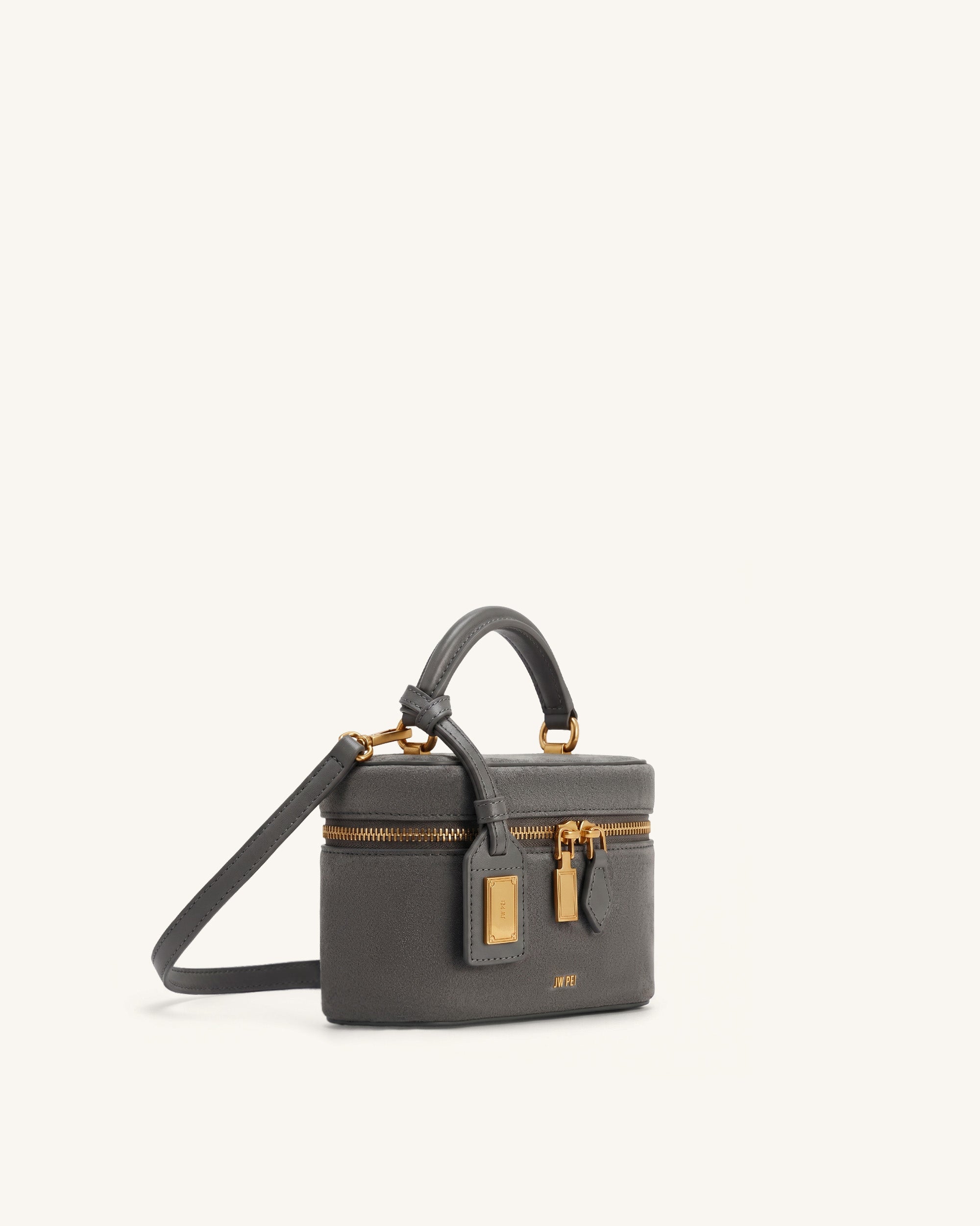 Cleo Faux Suede Box Shape Top Handle Bag - Dark Gray - Image 2