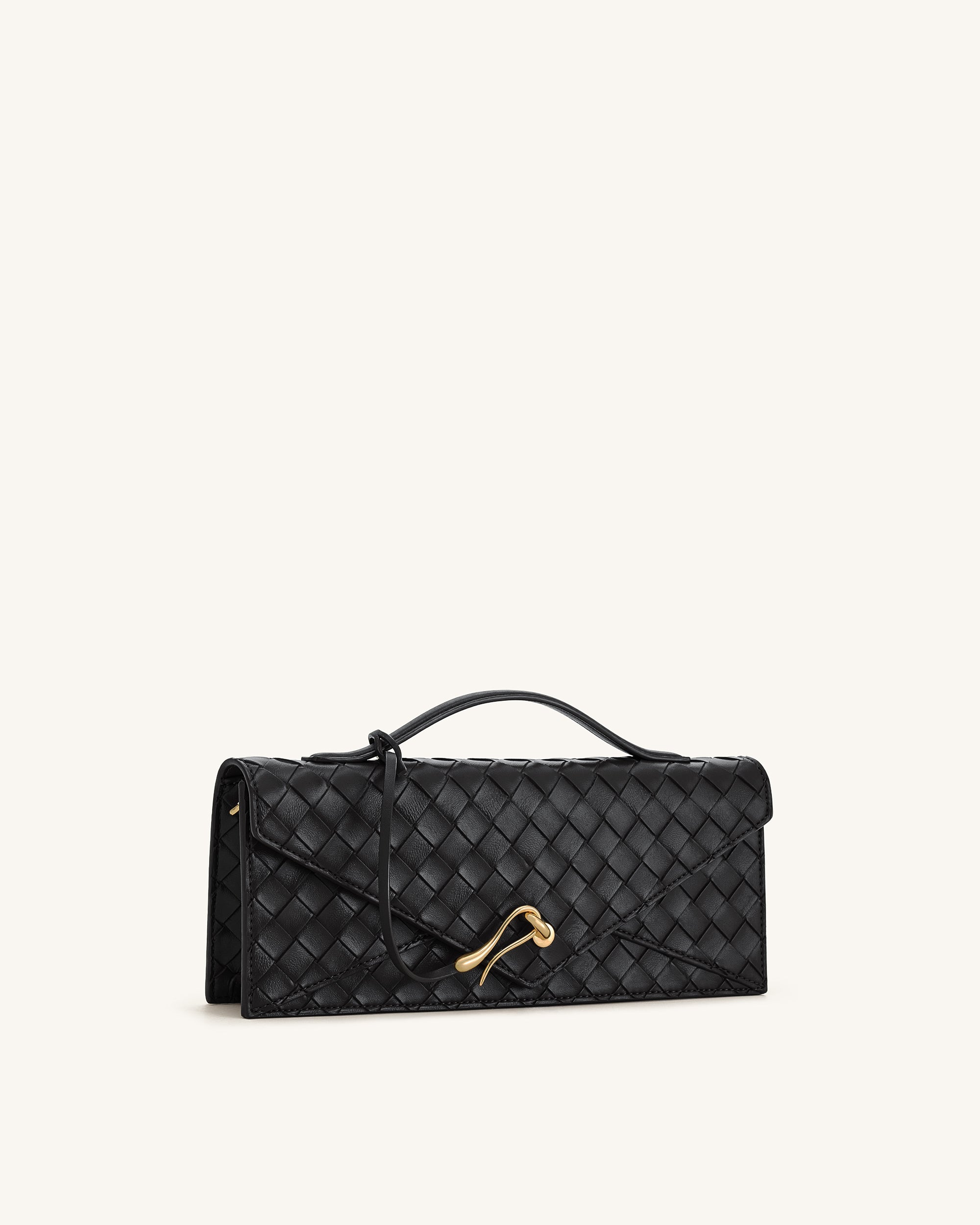 Celeste Woven Textured Envelope Top Handle Bag - Black - Image 2