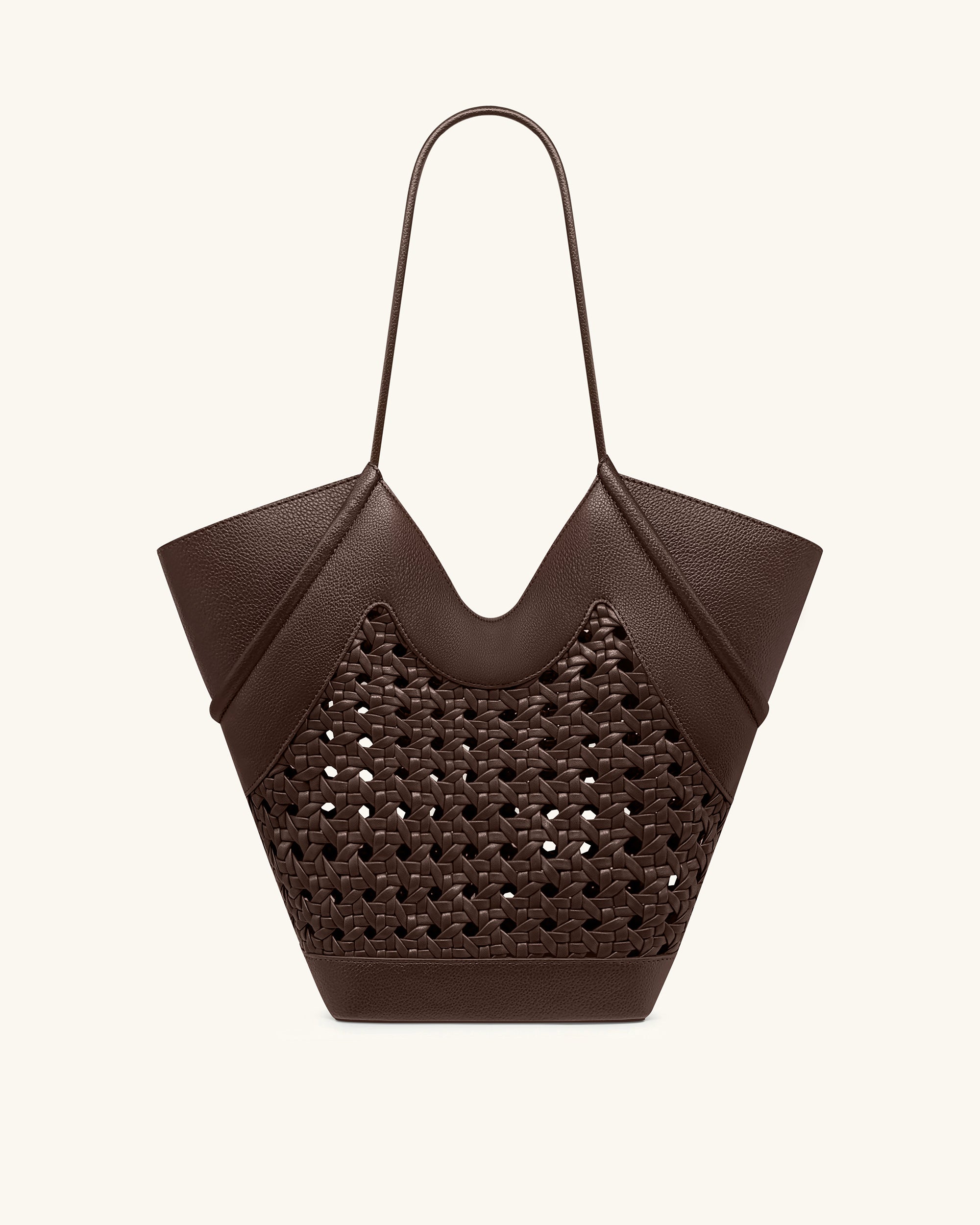 Maribel Woven Panel Tote Bag - Dark Brown - Image 4