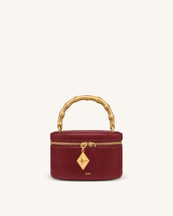 Natalie Metal Geometric Pendant Handle Bag - Burgundy