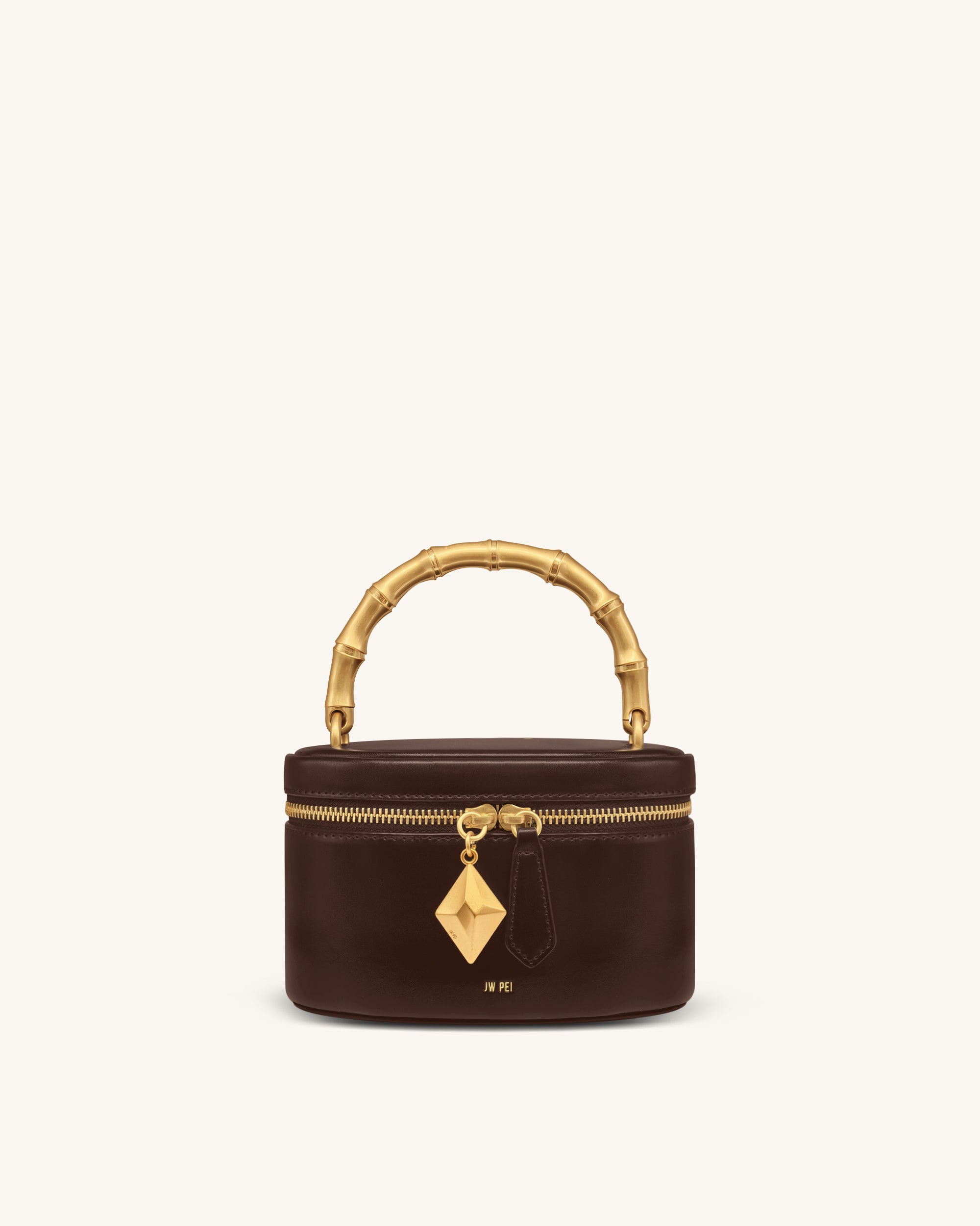 Natalie Metal Geometric Pendant Handle Bag - Dark Brown