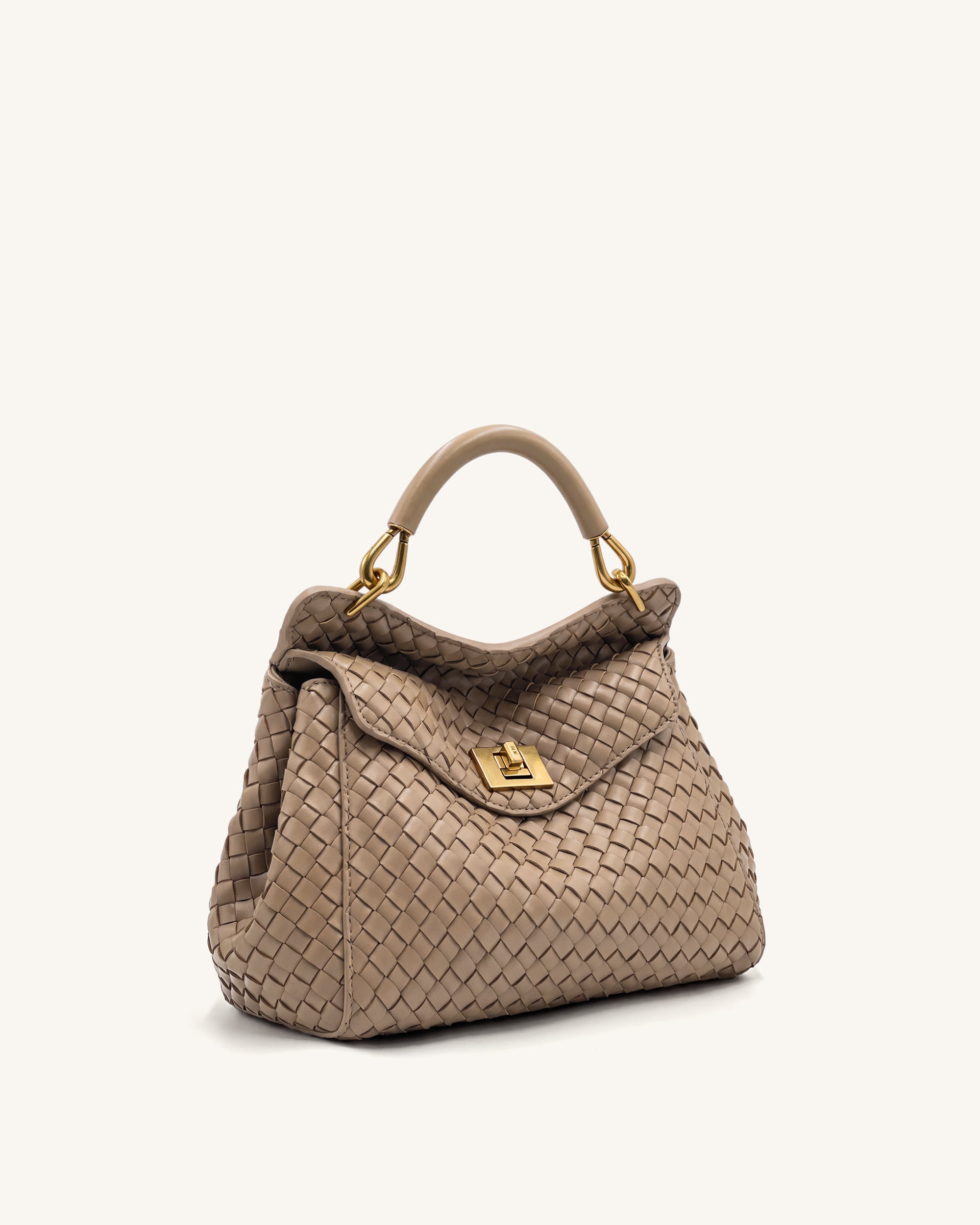 Lucia Classic Woven Top Handle Bag - Taupe - Image 2