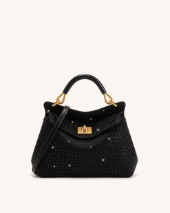 Lucia Classic Artificial Crystal Top Handle Bag - Black