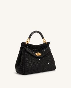 Alternative view of Lucia Classic Artificial Crystal Top Handle Bag - Black