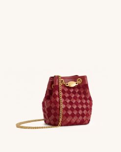 Alternative view of Yara Faux Suede Hand-Woven Bucket Bag - Dark Red