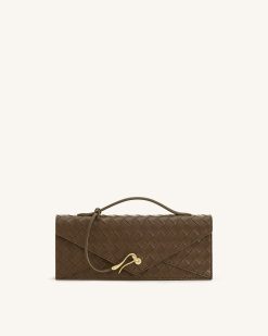 Celeste Woven Textured Envelope Top Handle Bag - Mocha Brown