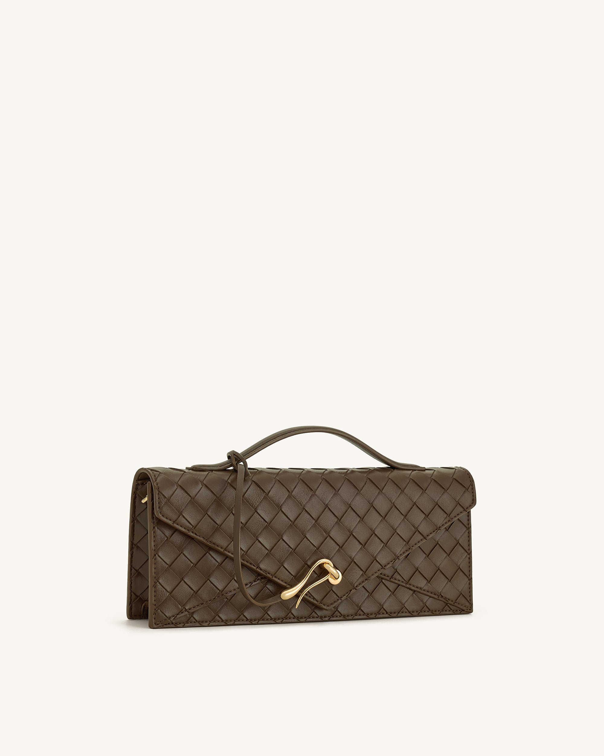 Celeste Woven Textured Envelope Top Handle Bag - Mocha Brown - Image 2
