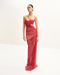Alternative view of Mia Strapless Sheer Glitter Gown - Scarlet