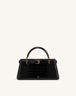 Elena Classic Top Handle Bag - Black Croc