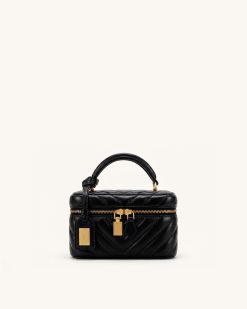 Cleo Box Shape Top Handle Bag - Charcoal Black