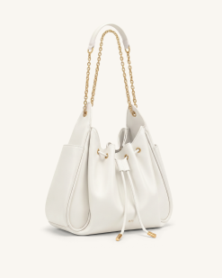 Alternative view of Rowan Ruched Drawstring Chain Bucket Bag - Ivory