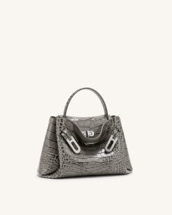 Alternative view of Rhea Small Double Buckle Shoulder Bag - Grey Croc