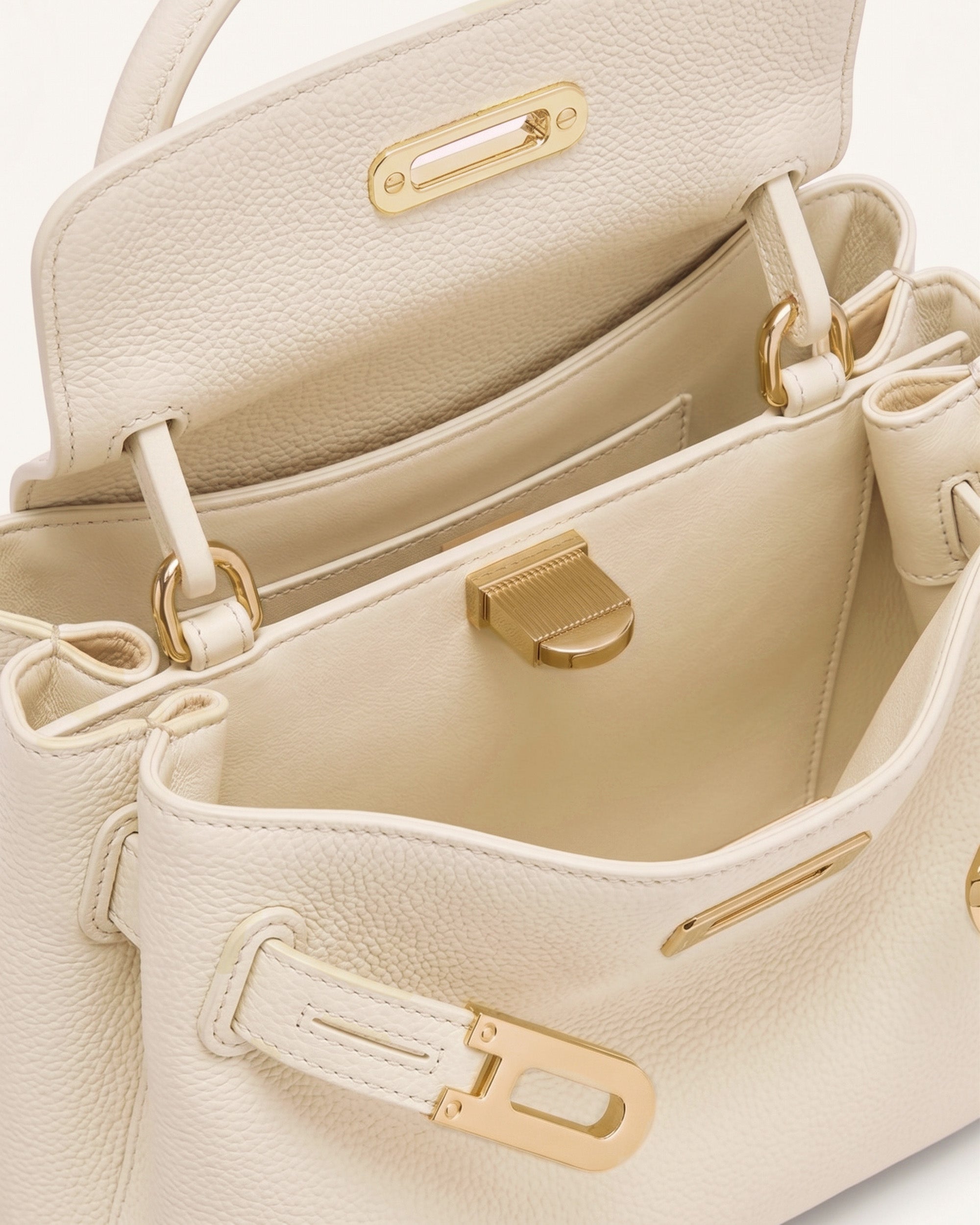 Rhea Small Pebbled Double Buckle Shoulder Bag - White - Image 4