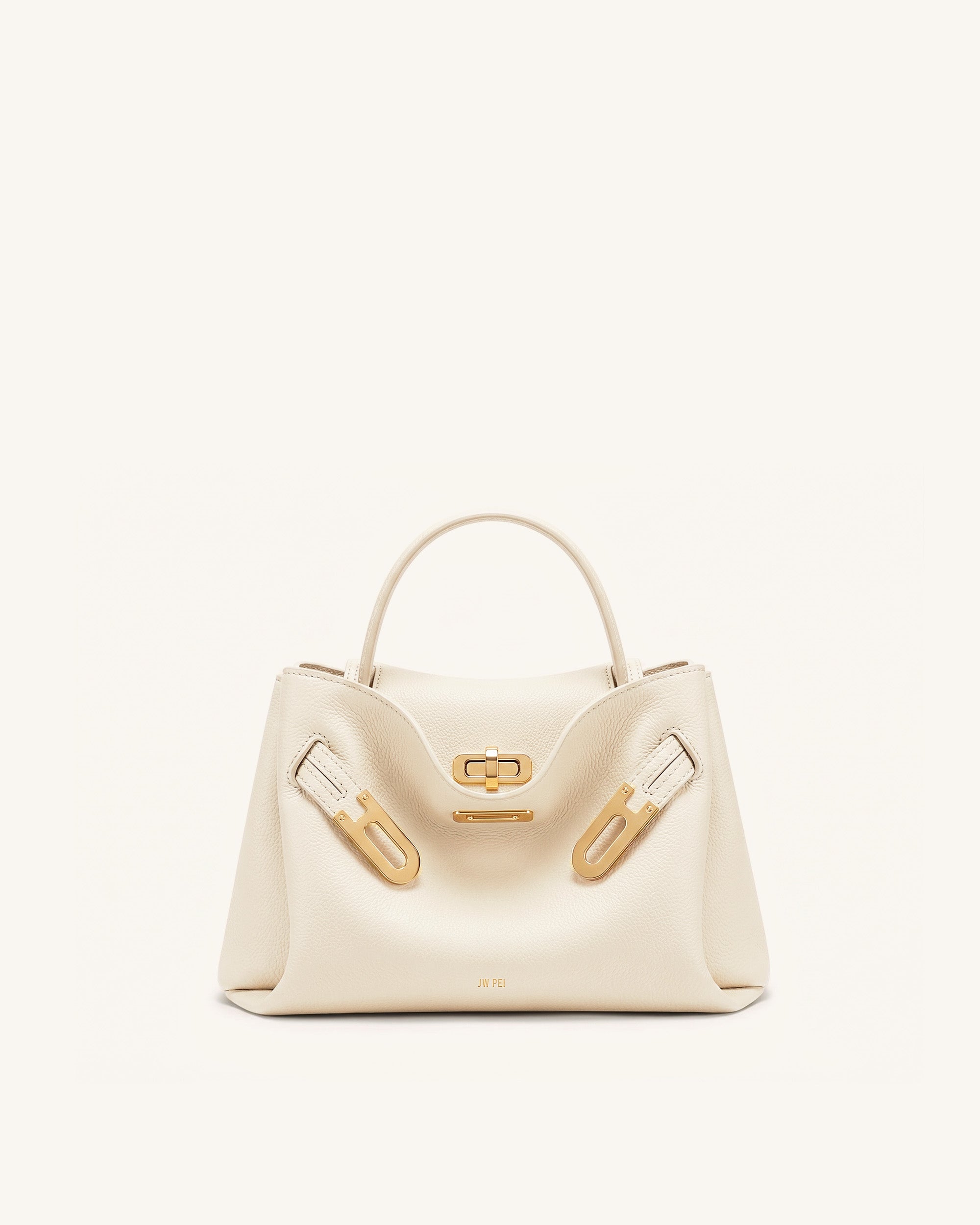 Rhea Small Pebbled Double Buckle Shoulder Bag - White