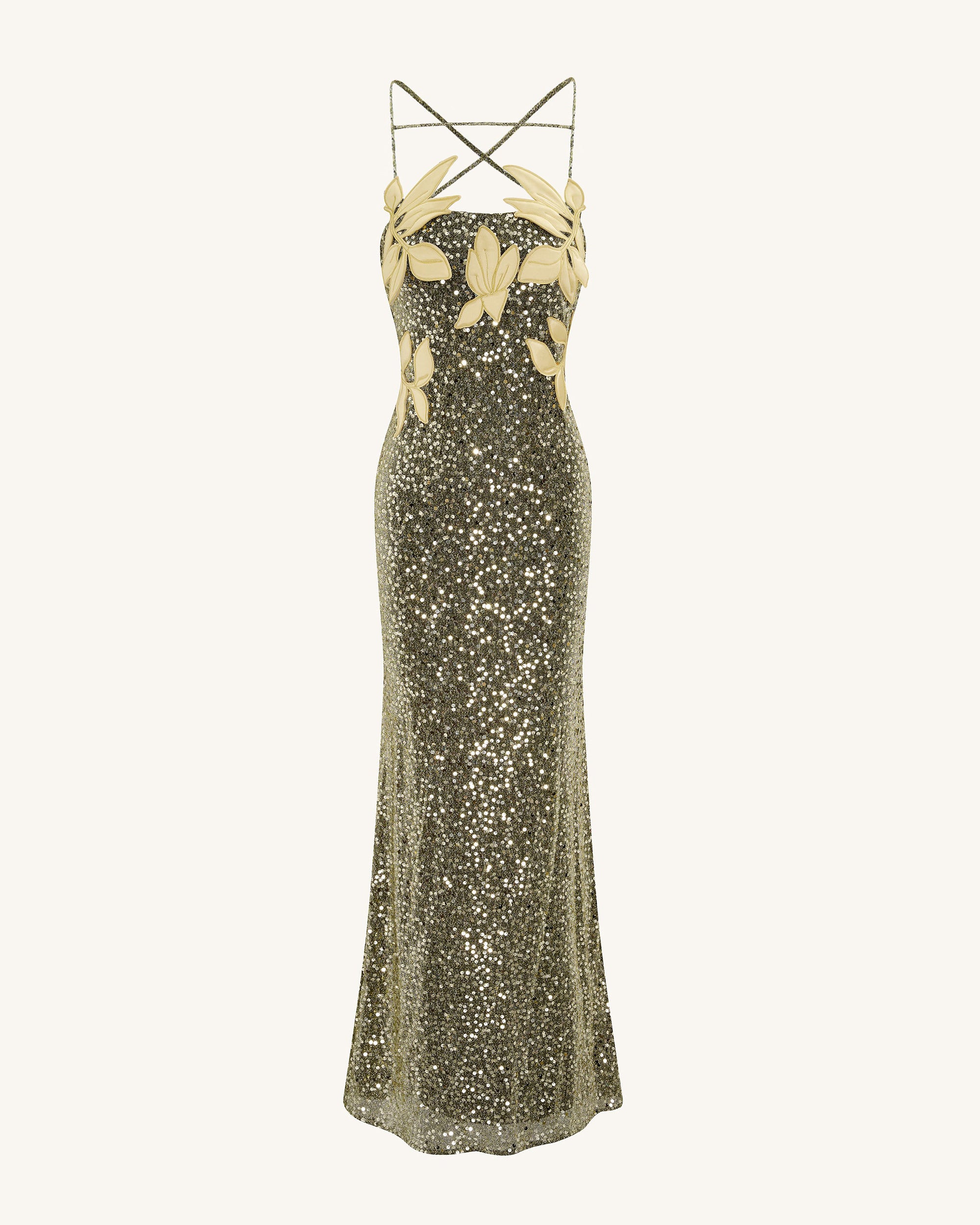 Araminta Sequined Gown with Floral Details - Gold - Image 4