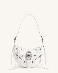 Tessa Sequins Studded Shoulder Bag - Bright White