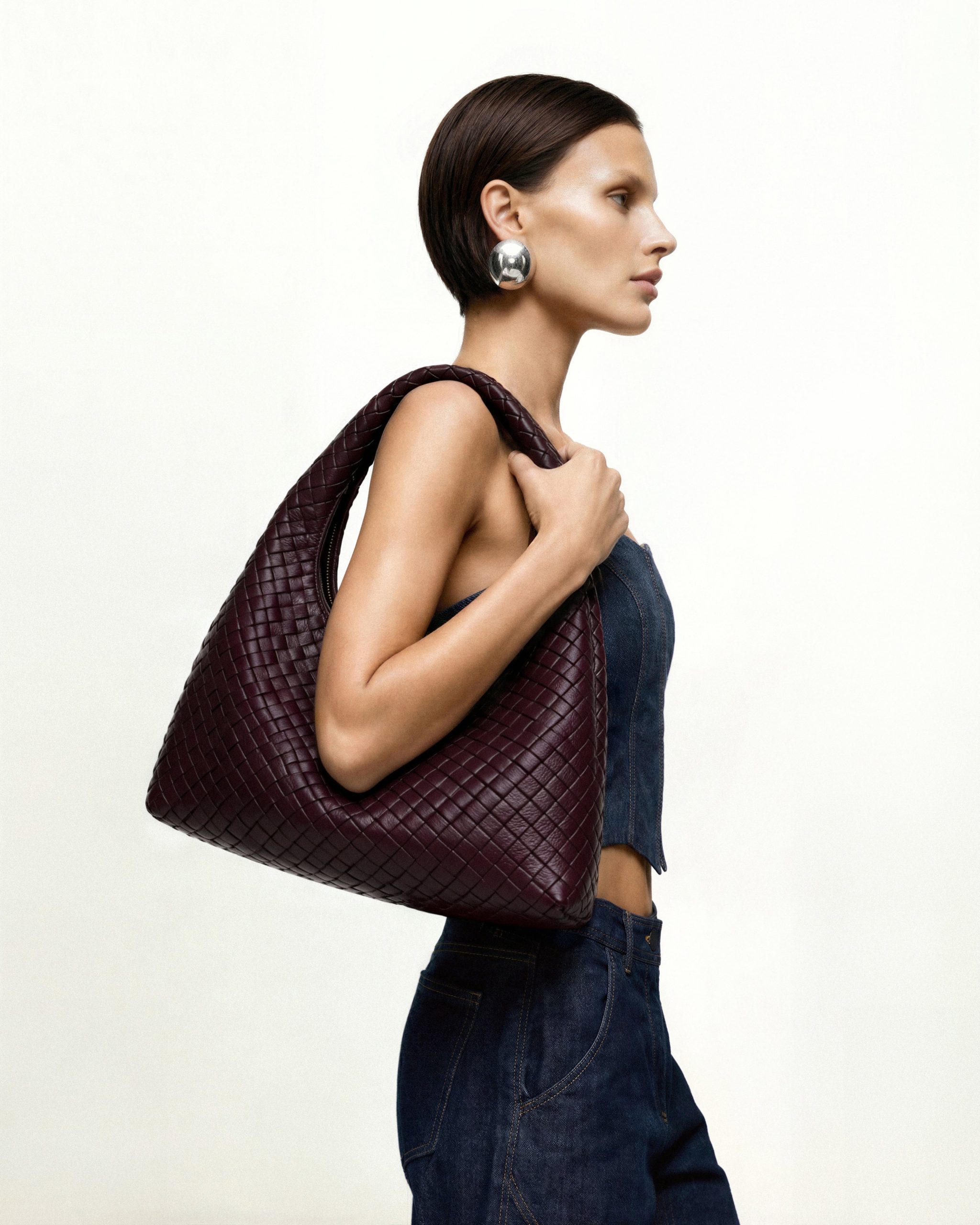 Laura Woven Shoulder Bag - Deep Burgundy - Image 2