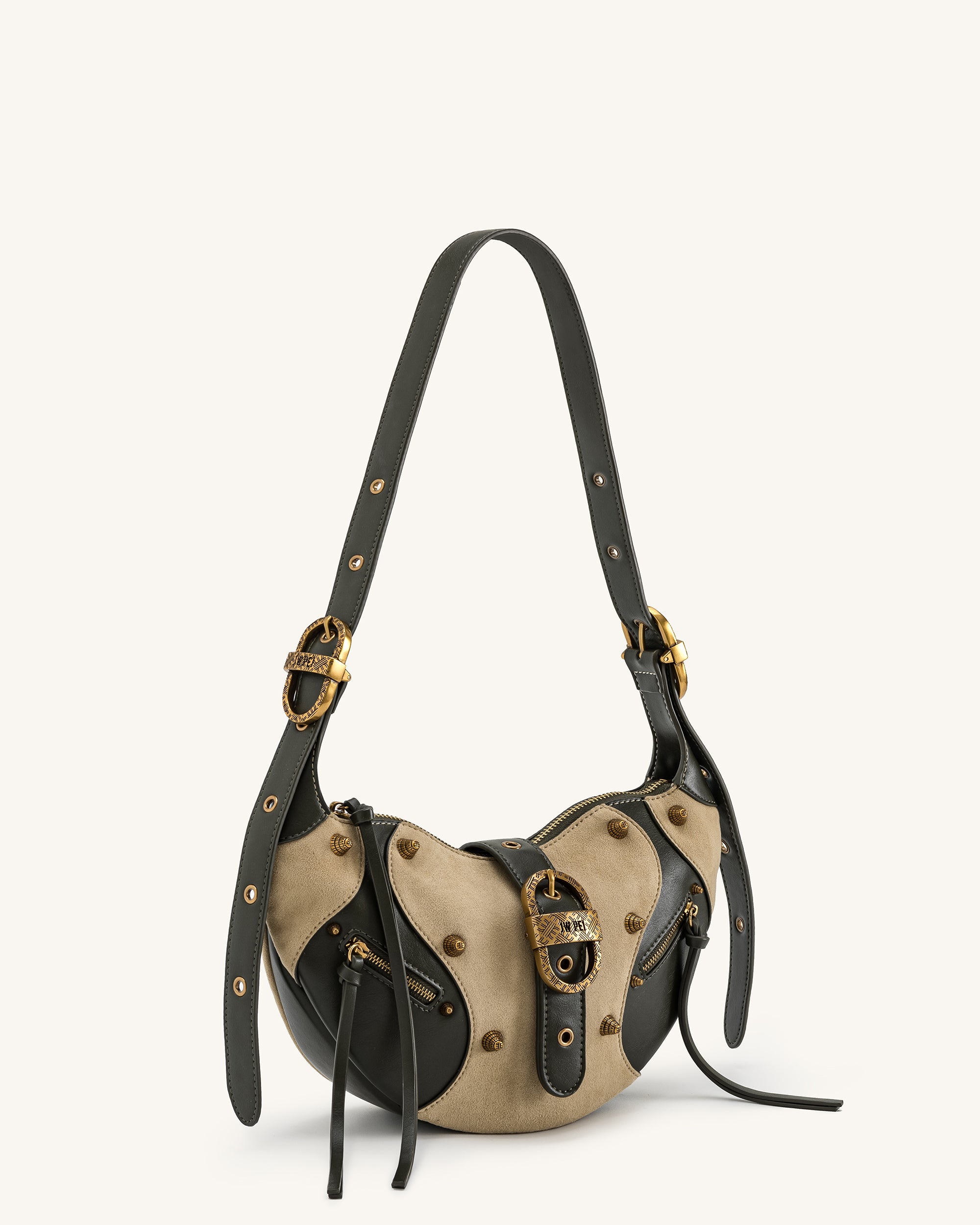 Tessa Faux Suede Studded Shoulder Bag - Khaki Green - Image 2