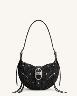 Tessa Studded Artificial Crystal Shoulder Bag - Charcoal Black