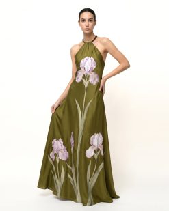 Alternative view of Iris Floral Print Halter Maxi Dress - Moss