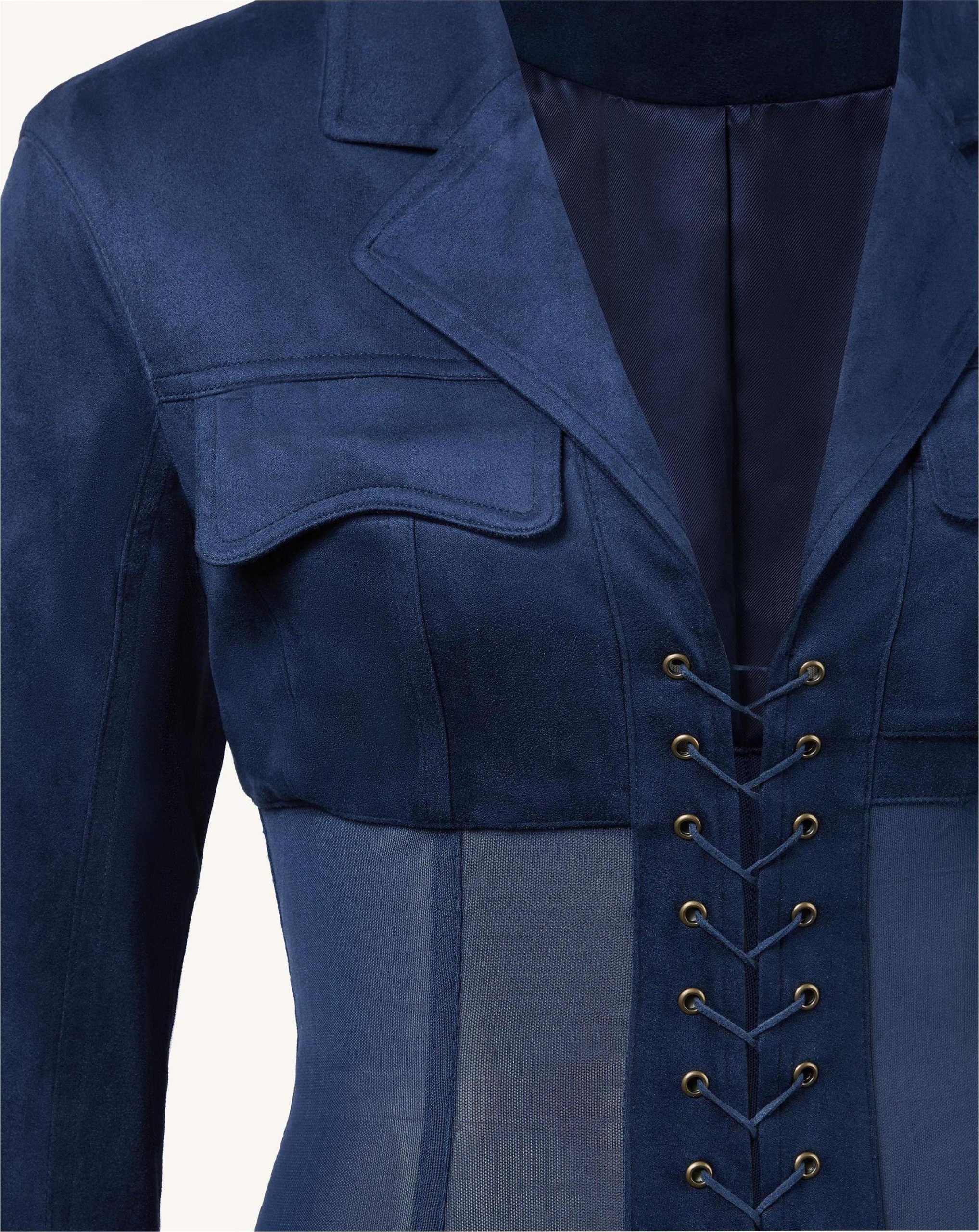 Faux Suede Corset Jacket Mini Dress - Dark Blue - Image 5