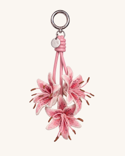 3D Embroidered Lily Bag Charm - Blush Pink