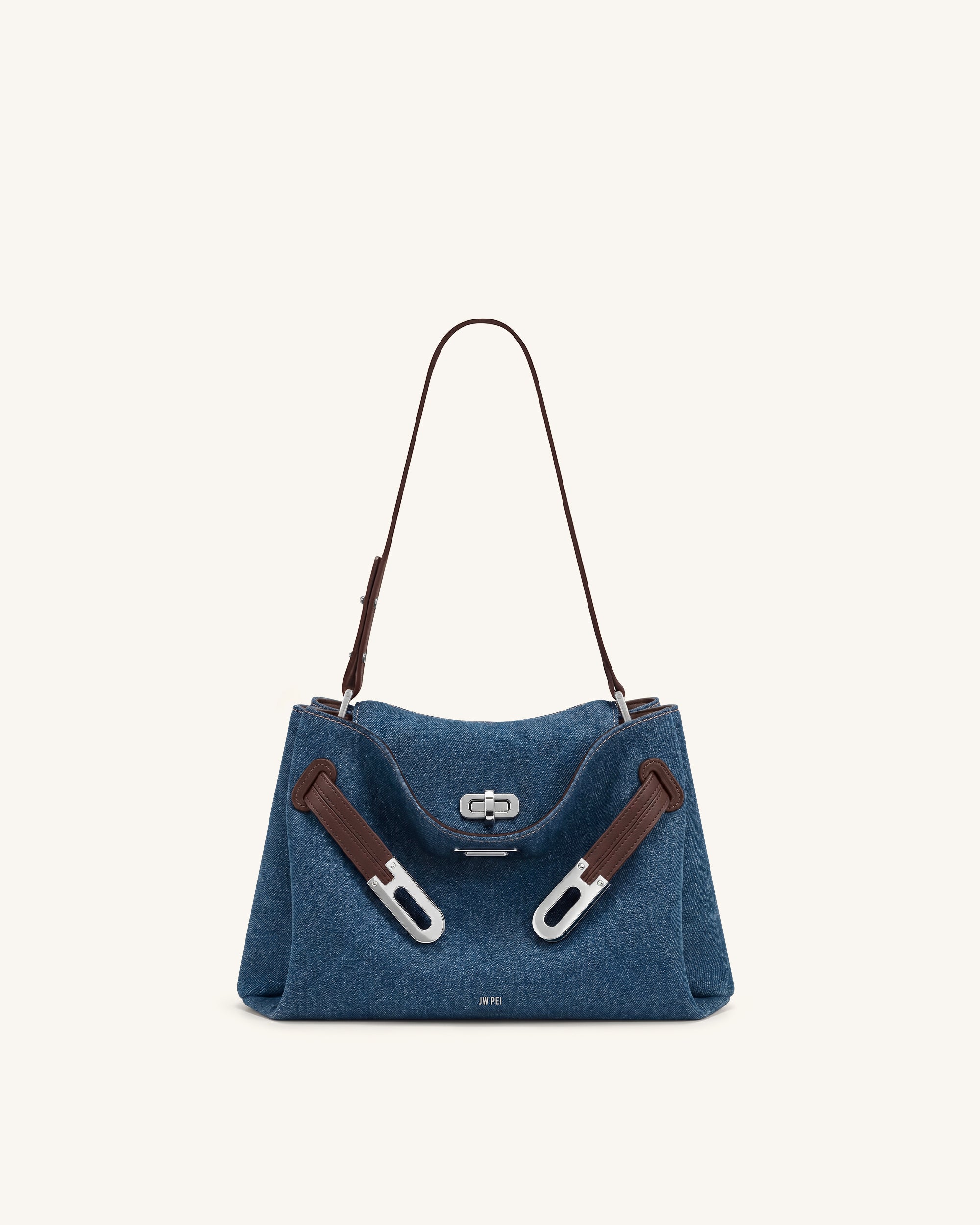 Rhea Double Buckle Shoulder Bag - Dark Blue Denim