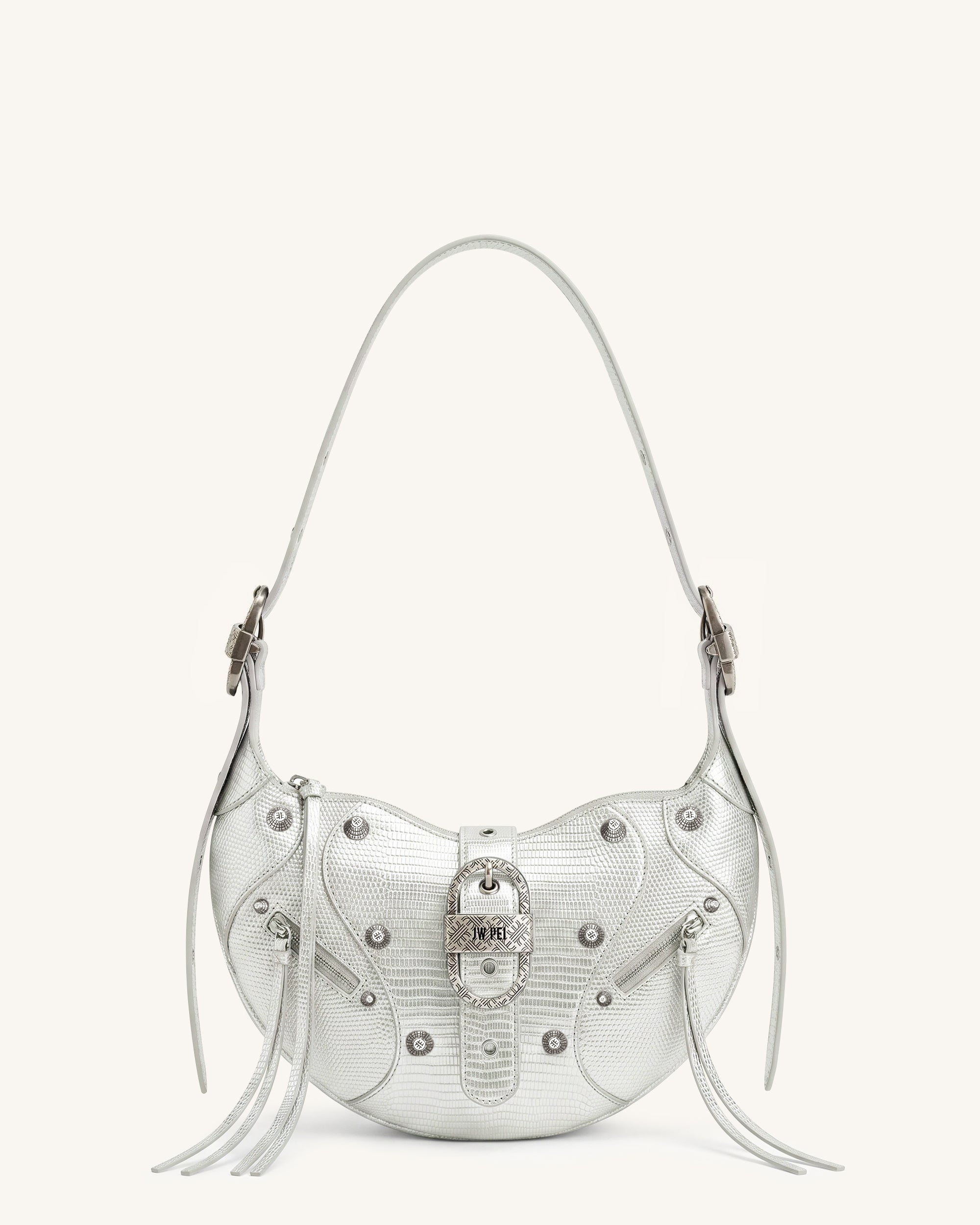 Tessa Studded Shoulder Bag - Silver Grey