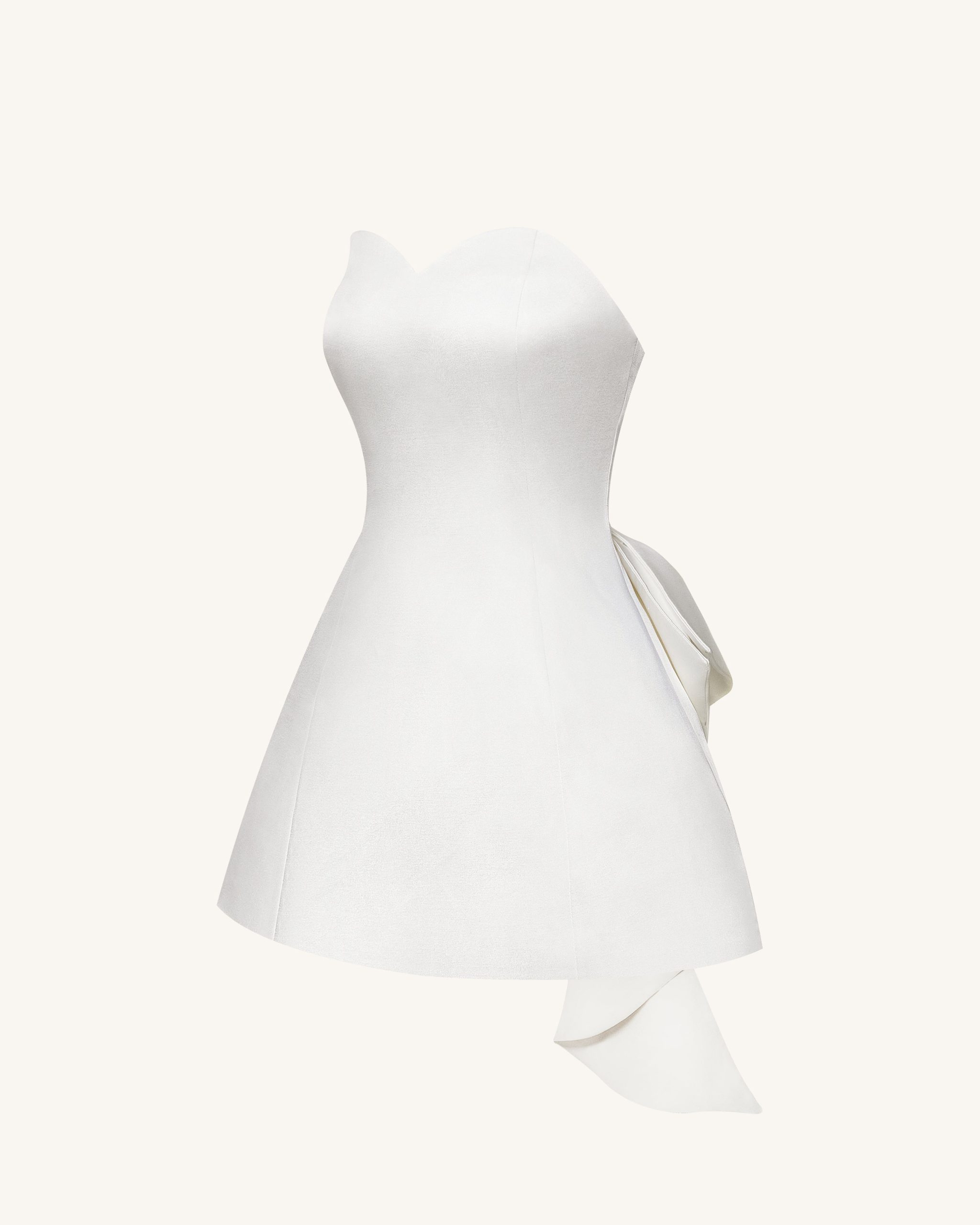Satin Strapless Bow-Back Mini Dress - White - Image 5