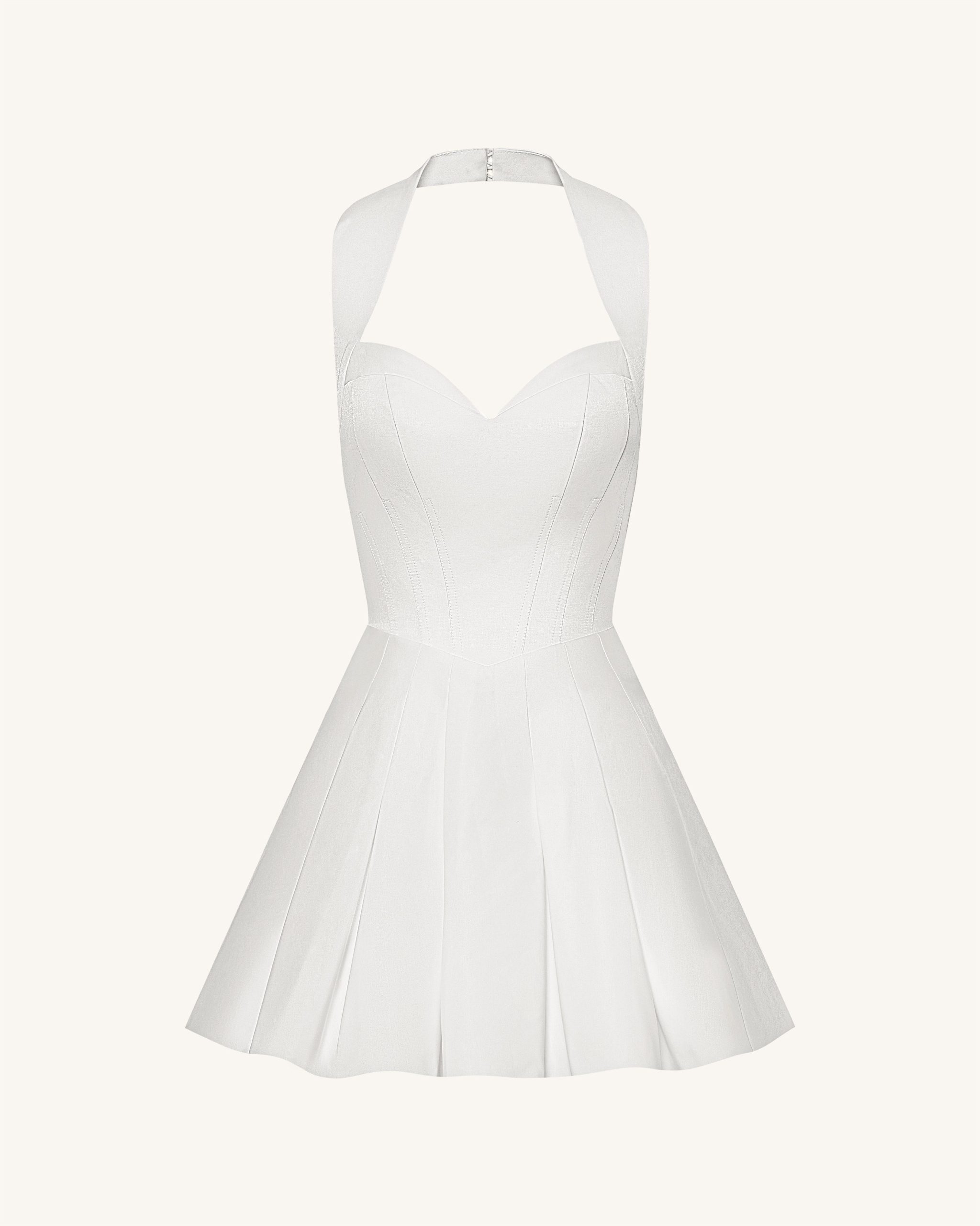 Pleated Bustier Halter Mini Dress - White - Image 4