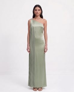 Alternative view of Fringe One Shoulder Maxi Dress - Sage Green