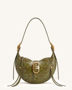 Tessa Studded Shoulder Bag - Army Green Croc