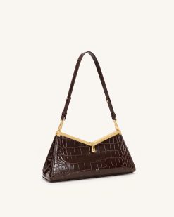 Alternative view of Nerina V-Frame Shoulder Bag - Dark Brown Croc