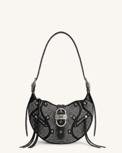 Tessa Studded Artificial Crystal Shoulder Bag - Ink Black