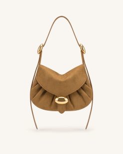 Avery Faux Suede Draped Hobo Bag - Camel